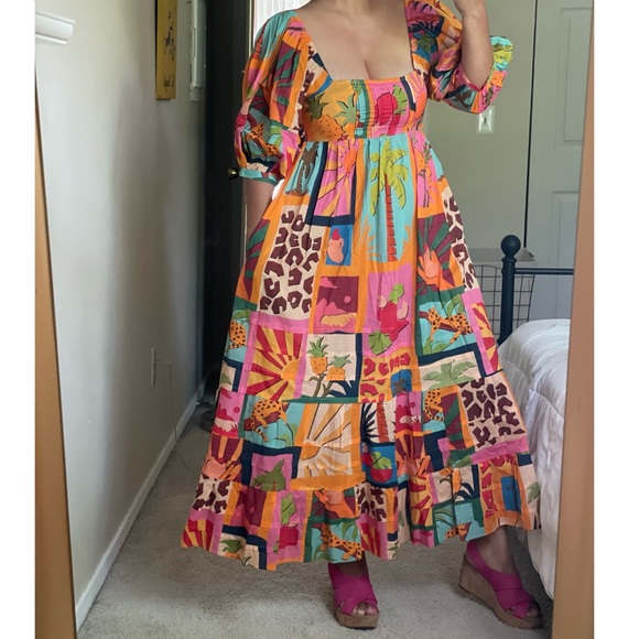 FARM RIO Tropical collage midi dress multicolor Small - Picture 5 of 16
